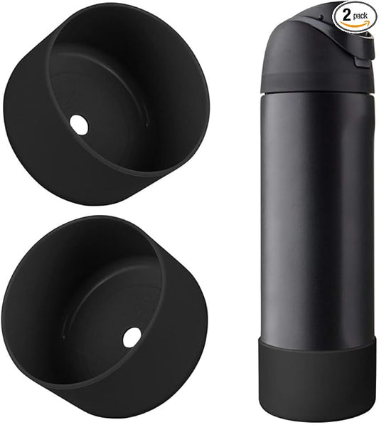 2PCS Silicone Water Bottle Boot, Compatible with Owala 24oz 32oz 40oz, Protective Anti-Scratch & Anti-Dent No Noise Sleeve Cover for FreeSip/Twist/Flip Water Bottles (Very Very Dark, 24oz)