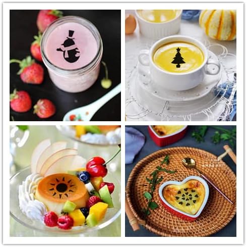 36 Coffee Decorating Stencils + 2 Stainless Steel Mesh Powder Shaker, Magnoloran Foam Latte Art Stencils Barista Templates for Decorating Oatmeal Cupcake Cake Cappuccino Mousse Hot Chocolate