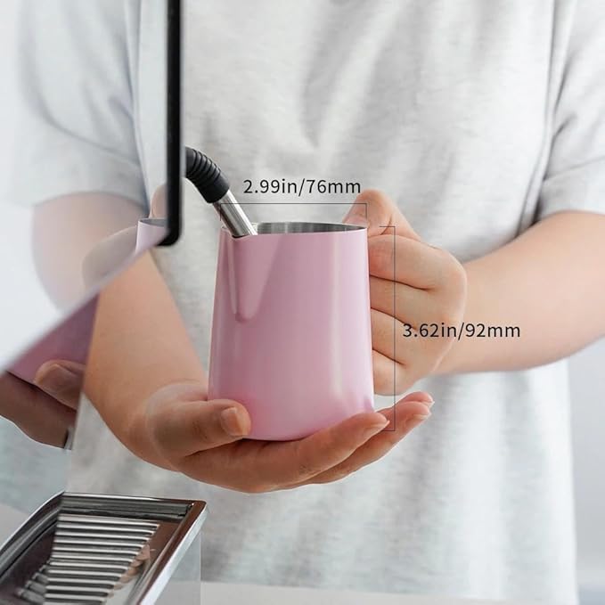 watchget Stainless Steel Milk Frothing Pitcher 12oz/350ml - Espresso Steaming Pitcher for Cappuccino, Latte Art, Coffee Machine Accessories Milk Jug Coffee Frother Cup, Pink