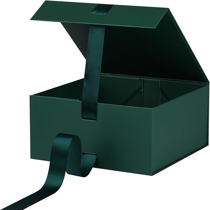OEMVALATY Green Gift Box,10x10x5 Inches Gift Boxes with Lids for Presents with Magnetic Closure and Ribbon for Wedding,Storage,Birthday(5-Pack)