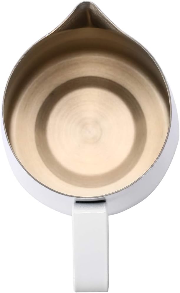 Espresso Steaming Pitcher, Espresso Milk Frothing Pitcher Stainless Steel, Coffee Latte Art Cup 14.2 OZ (420ml) White