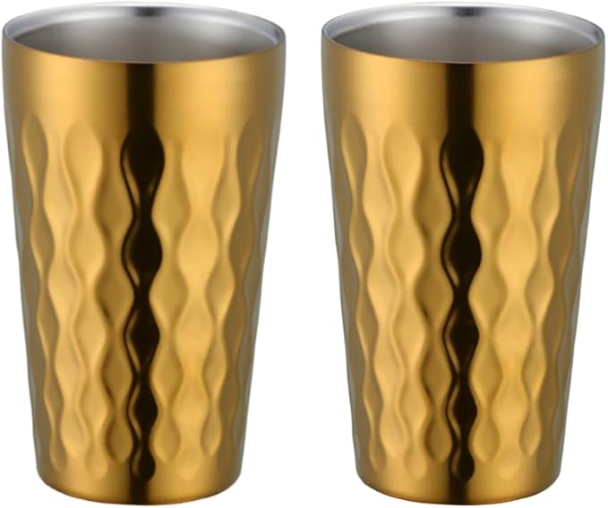 10oz Stainless Steel Cup Set, 2Pcs Double Wall Metal Cup，Vacuum Stackable Insulated Portable Drinking Tumblers Unbreakable Glasses，for Home Outdoor Restaurant (Gold)