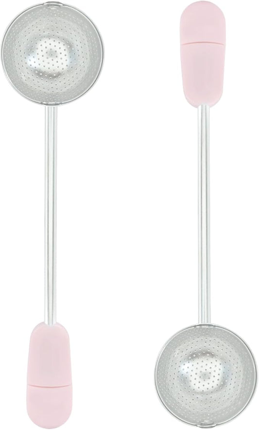 2Pcs Long Handle Tea Ball Stainless Steel Pink Metal Tea Ball Infuser for Loose Tea, Loose Leaf Tea Steeper for Cup, Natural Tea & Coffee