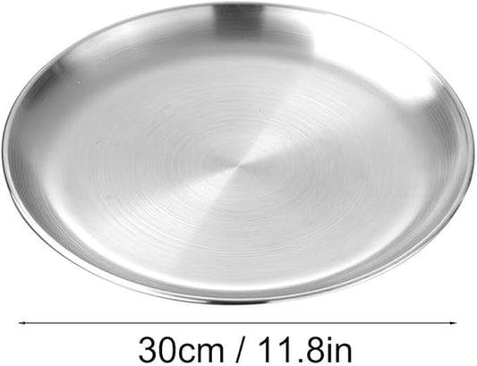 Serving Trays 11.8in Stainless Steel Decorative Tray Round Dessert Trays for Kitchen Wedding Party Coffee Table Silver