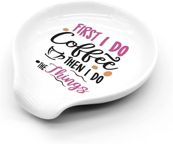 Funny Coffee Coffee Spoon Holder-Color Ceramic Cafe Spoon Rest-Cafe Shop Station Accessories-First I Do Coffee Then I Do The Things Sign