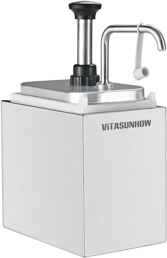 VITASUNHOW Sauce Pump Dispenser Stainless Steel Dispenser - Large Capacity Condiment Pump Dispenser Quantitative Pressure Head for Variety of Sauces (1002S)