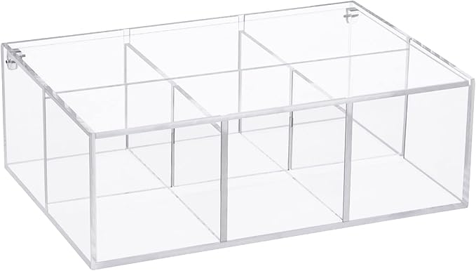 Yeeco Clear Acrylic Capsule Holder with Lid 6 Section Plastic Drawer Box Organizer 7.6”×5.1”×2.6” 6 Compartments Desk Cube Containers for Jewelry，Candy，Coffee，Make Up Accessories