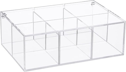 Yeeco Clear Acrylic Capsule Holder with Lid 6 Section Plastic Drawer Box Organizer 7.6”×5.1”×2.6” 6 Compartments Desk Cube Containers for Jewelry，Candy，Coffee，Make Up Accessories