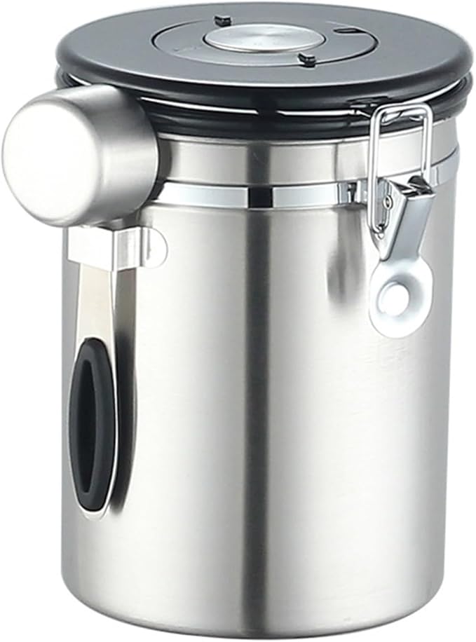 1200/1500/1800/2800ML Large Capacity Coffee Bean Vacuum Storage Container - Food-Grade Stainless Steel Airtight Canister With One-Way Air Valve For Grains, Tea, Nuts & Coffee Grounds(Silver,X-Large)