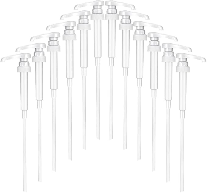 12 Packs White Coffee Syrup Pump Dispenser, Compatible with 25.4 Oz/750ml Bottles, Great for Home & Coffee Bar Drinking Mixes, Tea, Beverage, Cocktails, Plus Spoons(5.23")