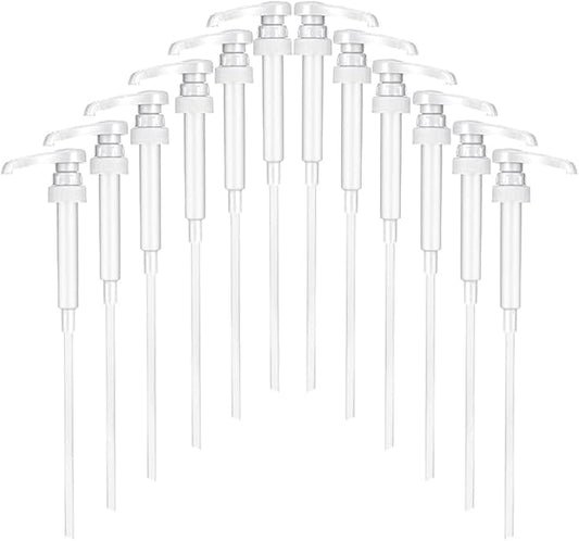 12 Packs White Coffee Syrup Pump Dispenser, Compatible with 25.4 Oz/750ml Bottles, Great for Home & Coffee Bar Drinking Mixes, Tea, Beverage, Cocktails, Plus Spoons(5.23")