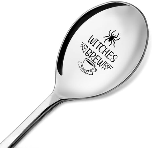 Witches Brew Engraved Stainless Steel Spoon, for Coffee Tea Cereal Ice Cream, Funny Coffee Lover Spoon Gifts for Women Men, Birthday Hallowmas Gifts for Coffee Lover Mom Dad Friends Colleague