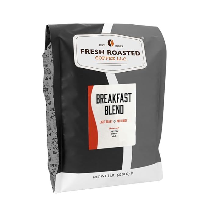 Fresh Roasted Coffee, Breakfast Blend, 5 lb (80 oz), Light Roast, Kosher, Whole Bean