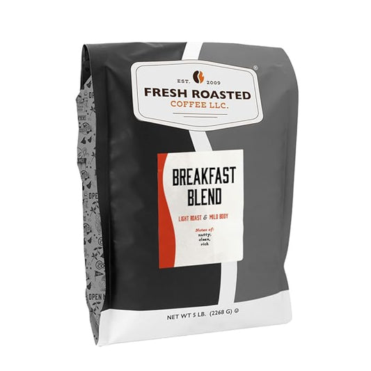 Fresh Roasted Coffee, Breakfast Blend, 5 lb (80 oz), Light Roast, Kosher, Whole Bean