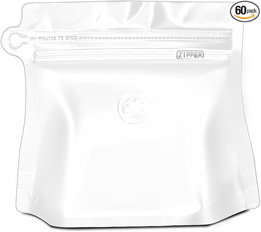 5oz 1/3 lb 60pcs Coffee Bags with Valve,Vented Coffee Bag Barrier Bag Store Bag Coffee Packaging Storage Pouches Stand-up Bags for Food Diamond Shaped Need to Use Heat Sealing Machine （White）