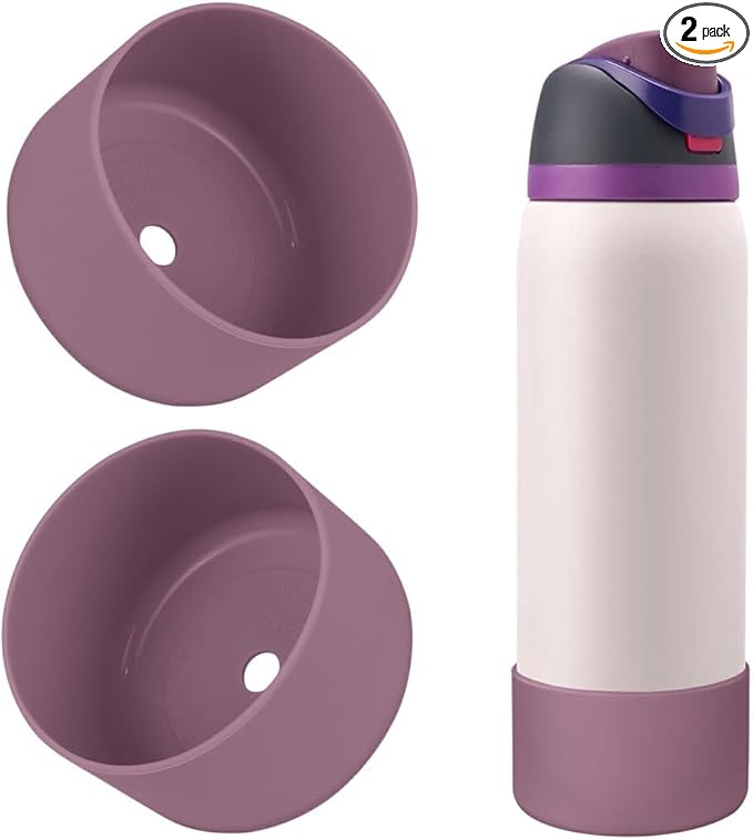 2PCS Silicone Water Bottle Boot, Compatible with Owala 24oz 32oz 40oz, Protective Anti-Scratch & Anti-Dent No Noise Sleeve Cover for FreeSip/Twist/Flip Water Bottles (Mauve, 32oz)