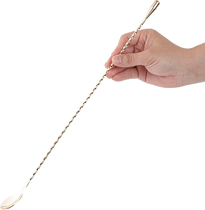 Restaurantware Bar Lux 16 Inch Bar Spoon 1 Corkscrew Handle Cocktail Stirrer Spoon - Long Commercial Gold-Plated Stainless Steel Cocktail Mixing Spoon For Stirring And Mixing