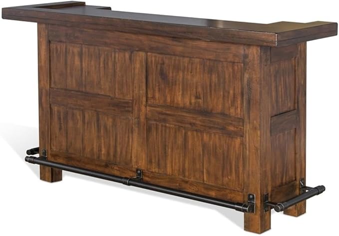 Pemberly Row Set of 3 Polished Brown Wood Bar Unit & 2 Swivel Barstool with Back