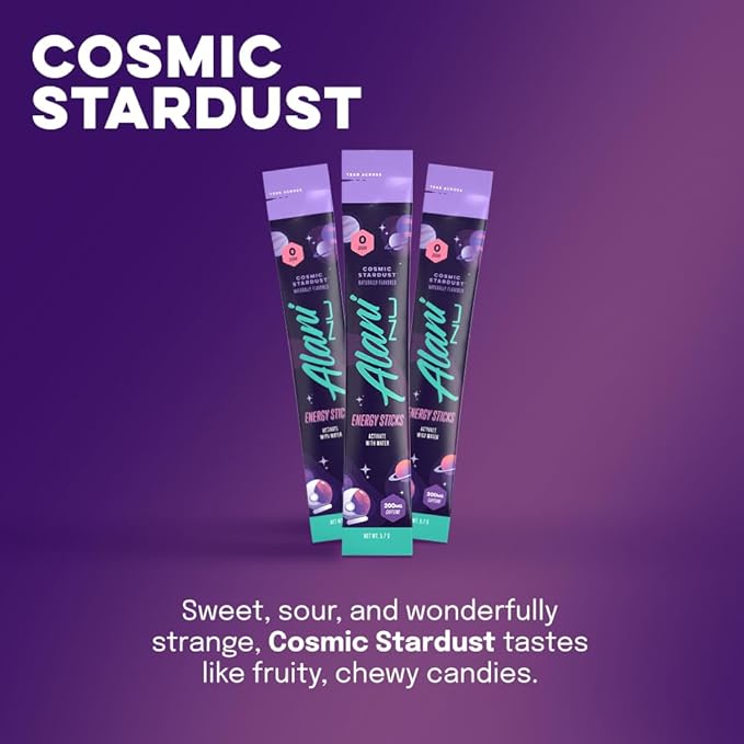 Alani Nu COSMIC STARDUST, Energy Sticks Drink Powder, 200mg Caffeine, Pre Workout Performance with Antioxidants, On-The-Go Drink Mix, Biotin, B Vitamins, Zero Sugar, 5 Calories, 10 Pack