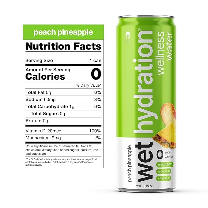 Wet Hydration, Zero Calorie, Functional Wellness Water - 4 Flavors Variety Pack (12 Ounce Cans, Pack of 12) - Flavored Water, Hydration Drink, No Sugar, No Artificial Ingredients, Zero Calories (Packaging May Vary)