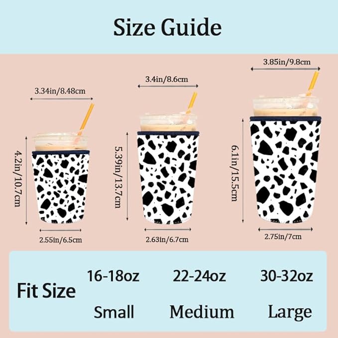 Cow Print Iced Coffee Sleeve Set of 3 Fits 16oz 24oz 30oz Cups Insulated Reusable Coffee Sleeve for Daily Use and Gifts