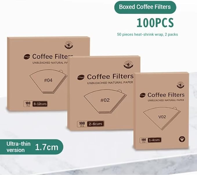 Coffee Filters,200 counts boxed Unbleached Cone Filters V60 Coffee Filters Disposable coffee Paper Filters 2-12 Cup, 02 Cone For Pour Over and Drip Coffee Maker (U2-200PCS in 2 BOX)