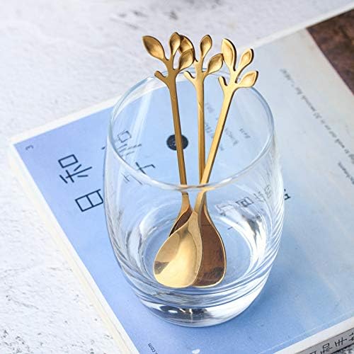 2 Pack Stainless Steel Leaf Coffee Spoon Tableware Dessert Spoons, Stirring, Mixing, Sugar, Stir, Ice Cream, Cake, Teaspoon 4.7 inch Gold