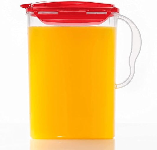 LocknLock HAP607R Aqua Fridge Door Water Jug with Handle, BPA-Free Plastic Pitcher with Flip-Top Lid and Easy-Pour Spout for Water, Juice, Tea, and Other Drinks, 3-Quart, Red