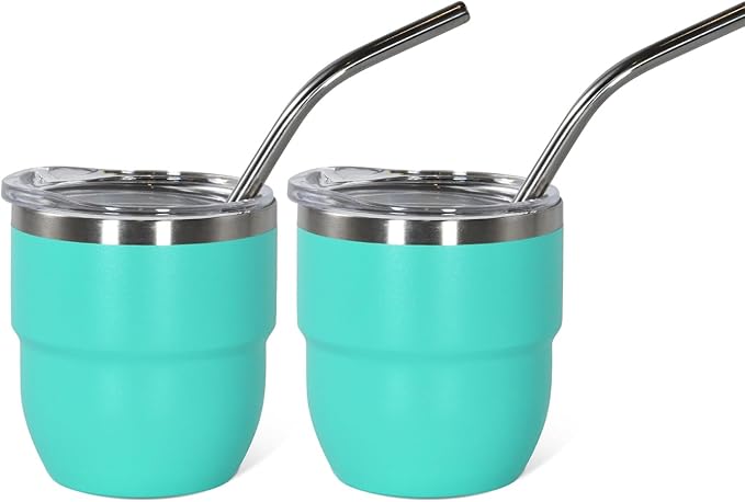 4oz Stackable Cup, Vacuum Insulated Espresso Cup Set of 2, Espresso Shot Glass for Coffee, Double Wall Stainless Steel Mini Tumbler Shot Glasses with Straw and Lid