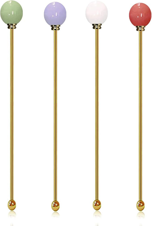 Stainless Steel Coffee Stirrers 8.5" Candy Head Beverage Stir Sticks Cocktail Stirrers Swizzle Stick Picks Tools for Smoothie, Milkshake, Coffee, Cocktail, Tea