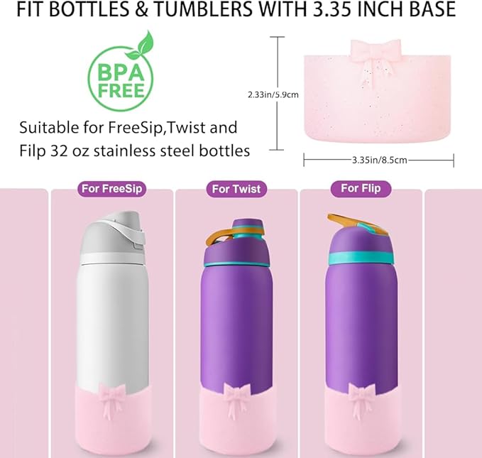 Bow Silicone Boot for Owala 32oz, Anti-Slip Protective Sleeve Bottom Bumper Protector for FreeSip, Twist, and Flip Stainless Steel Water Bottles Accessories,Dishwasher Safe and BPA Free