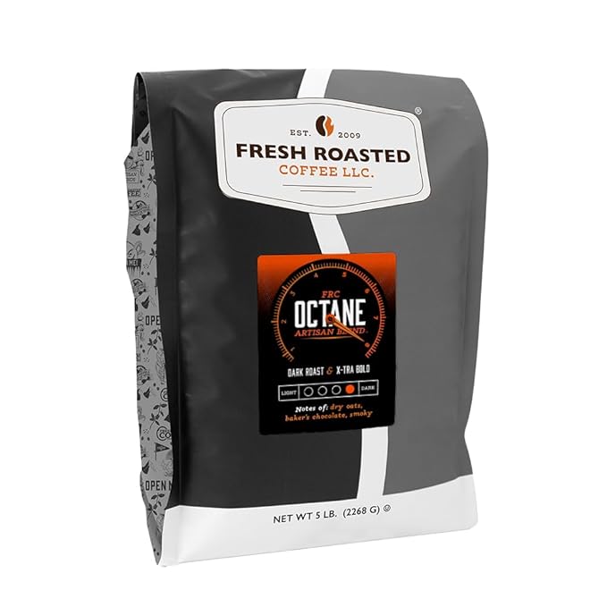 Fresh Roasted Coffee, Octane, 5 lb, Dark Roast, Kosher, Whole Bean