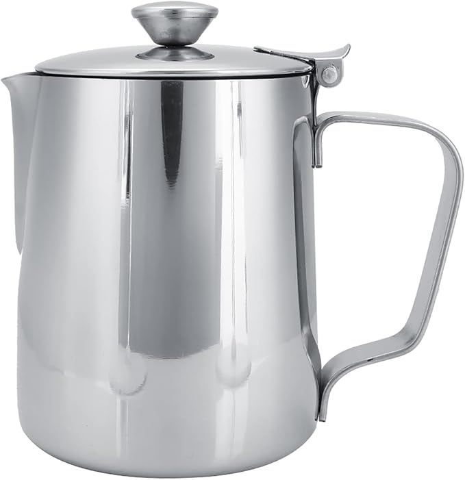 Espresso Steaming Pitcher, Stainless Steel Frothing Pitcher Milk Frothing Pitcher Jug with Lid Latte Coffee Art Tool (350ml)