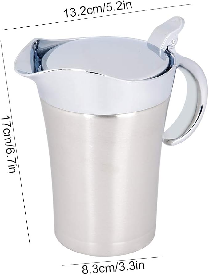 Gravy Boat Creamer Pitcher 304 Stainless Steel Thermal Insulated Double Wall Syrup Pitcher with Lid Serving Jug for Store Gravy Custard Milk (Large 750ml)