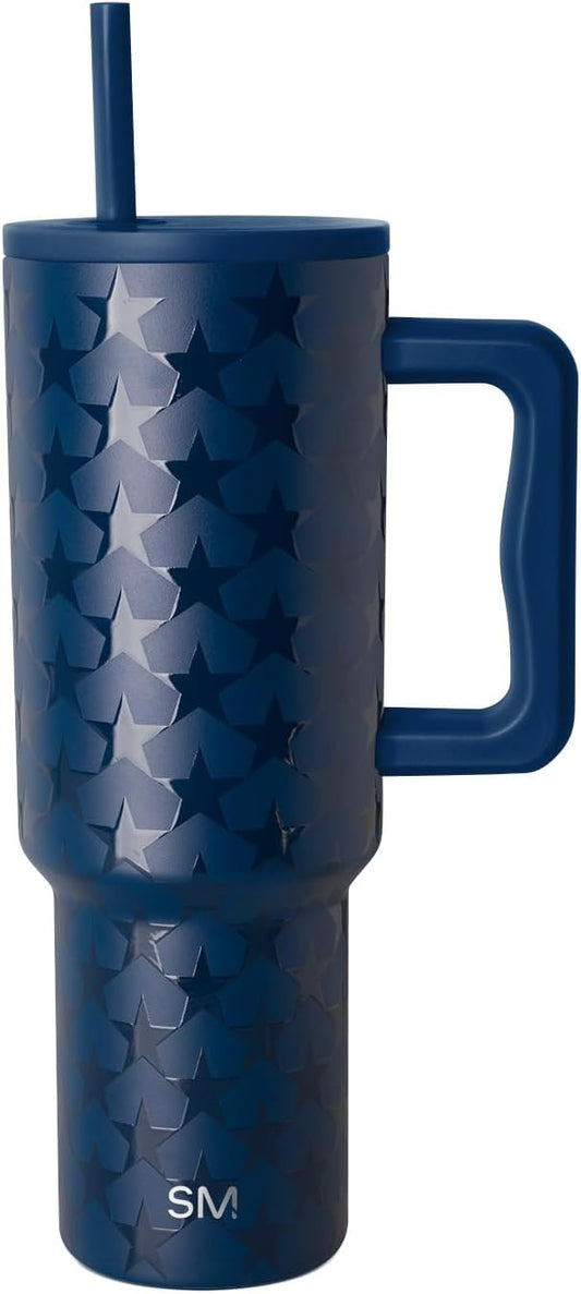 Simple Modern 4th of July 40 oz Trek Tumbler with Handle and Straw Lid | Cup Holder Friendly Insulated Stainless Steel Travel Mug | Stars Navy