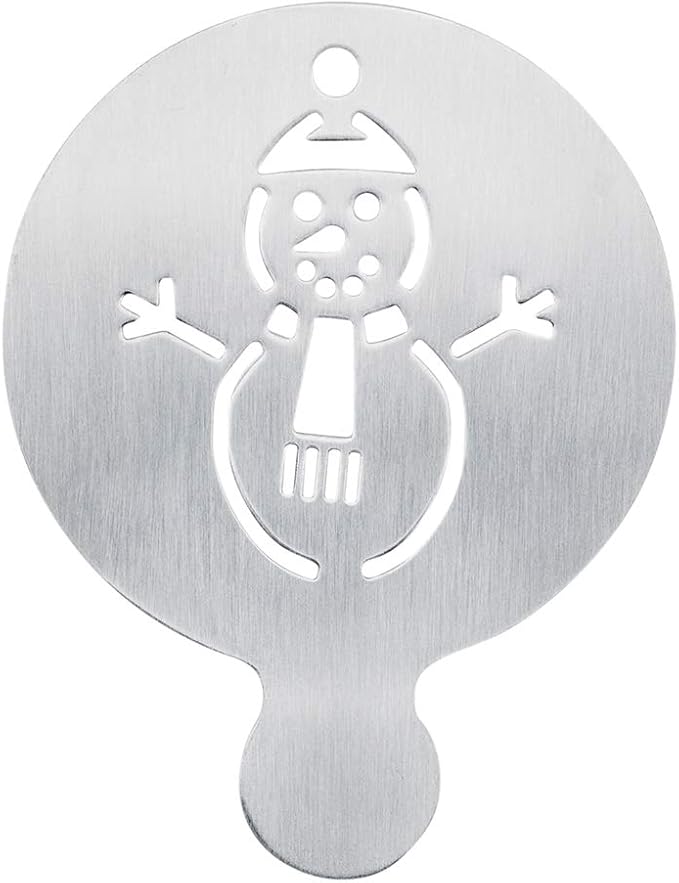 Restaurantware Coffee Art Stencil Pack of 1 Stainless Steel Snowman Decorating Stencil for Latte Art, Reusable Tool With Built-In Handle, Dishwasher-Friendly Coffee Shop Accessory