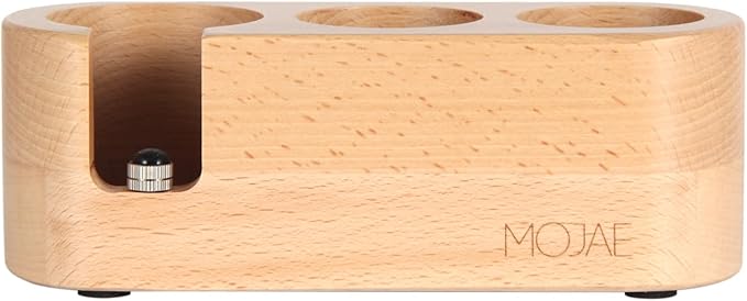 MOJAE Espresso Tamping Station, Tamper Station, Wooden Coffee Tamper holder, Portafilter Holder with Anti Slip Bottom, 3 Holes for Coffee Tamper,Distributor and Portafilter(Beech, 58mm)