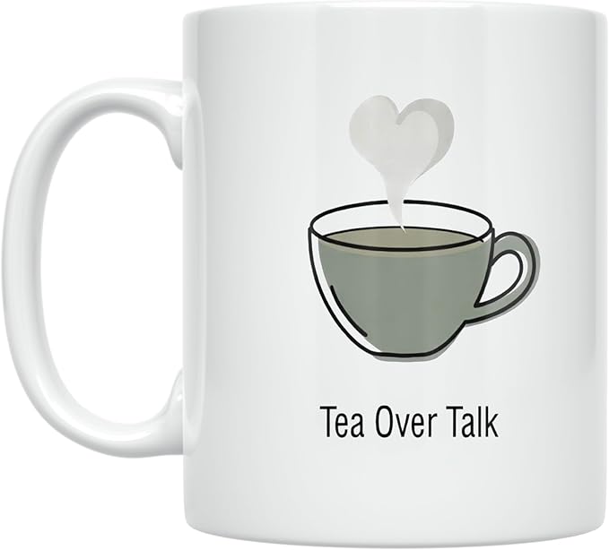 Tea Over Talk - Introvert Tea Lover - 11 oz White Ceramic Coffee Mug - Minimalist Aesthetic