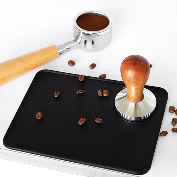 Acoeitl Non-Slip Silicone Espresso Coffee Tamper Mat 5.9x7.87inch Coffee Powder Pad Coffee Press Counter Mat Espresso Machine Tamp Mat Tamping Mat for Barista Tools and Accessories (Black）