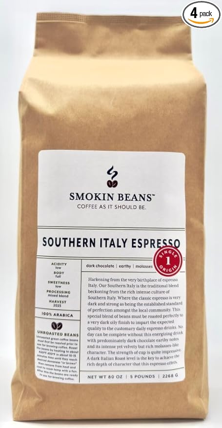 5-Pound Southern Italy Espresso, Unroasted Green Coffee Beans, Fresh Current Crop Specialty Grade, Roast the Beans Yourself at Home on Your Roasting Equipment Prior to Using for Brewing Coffee