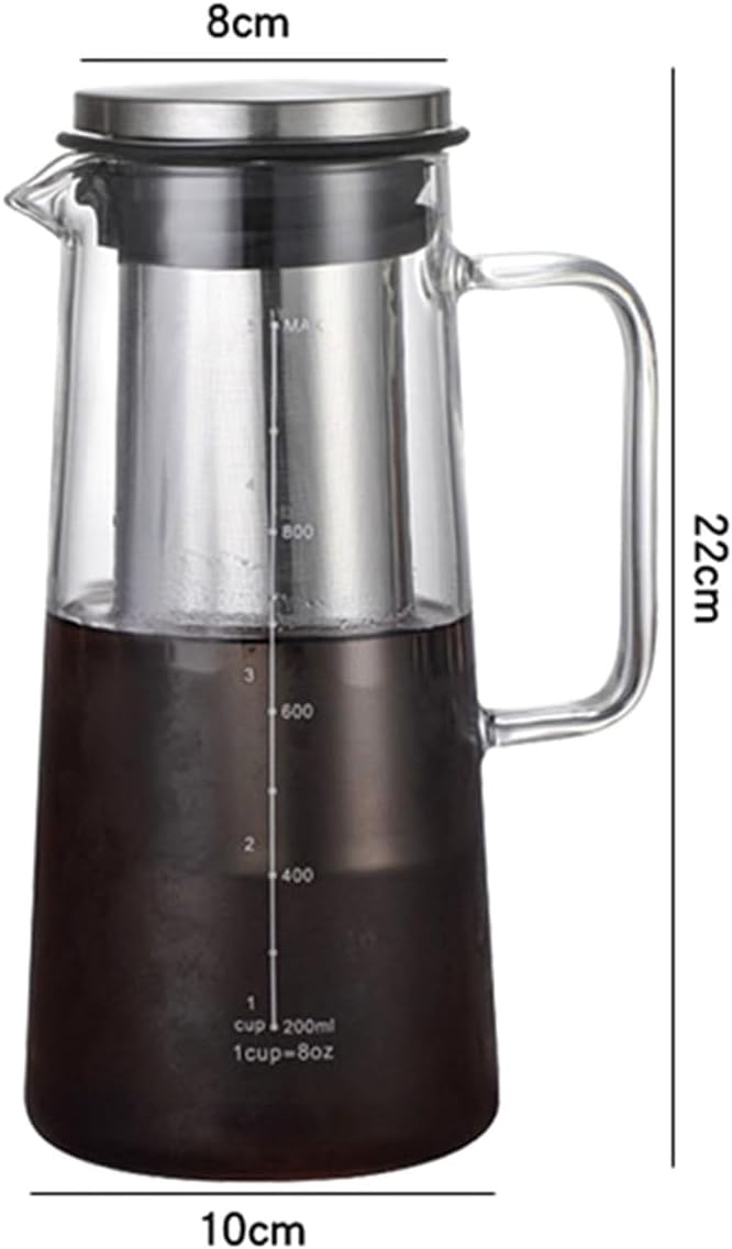 Coffee Maker Airtight Cold Brew Iced 1.0L/34oz Glass Carafe with Removable Stainless Steel Filter and Tea Infuser