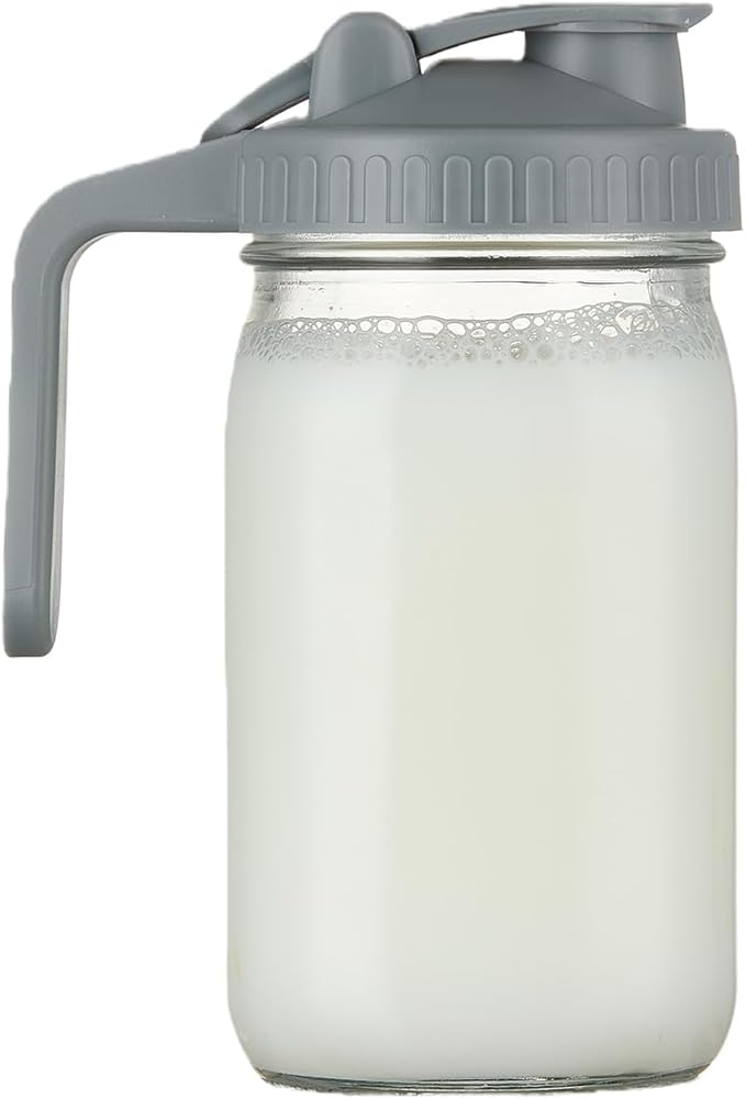 Karafu 30 Oz Milk Pitcher - Glass Mason Jar with Pour Spout Handle Leak Proof, Airtight Jug for Milk, Iced Tea, Sun Tea, Cold Brew Coffee, Juice - Heavy Duty Wide Mouth Storage Container