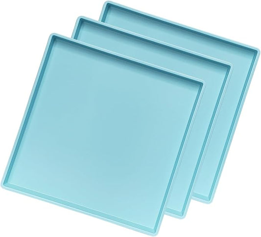 Small Square Tray (9 inch) 3 Pack, Durable Blue Tray for Desserts & Organization, Lightweight for Coffee, Drinks, Party, Seasoning, Perfume and Display.