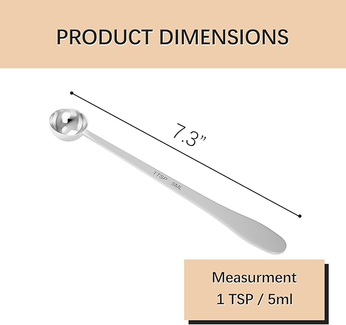 BERYLER 1PCS 1 Teaspoon(1tsp, 1/3tbsp, 5 ml) Single Measuring Spoon, Extra-long Handle Individual Measure Scoop, Stainless Steel Spoons Only