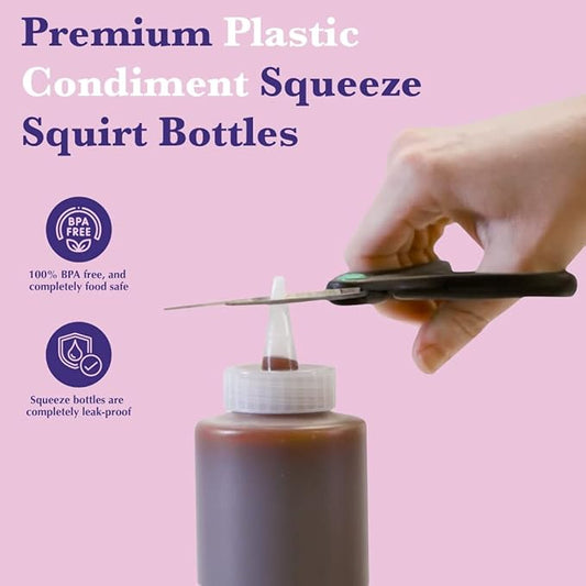 6-Pack Condiment Squeeze Bottles for Sauces - Includes Funnel, Erasable Marker & Reusable Labels, Perfect for Salad Dressings, Liquids, and Ketchup, Durable Plastic 32 oz Bottles