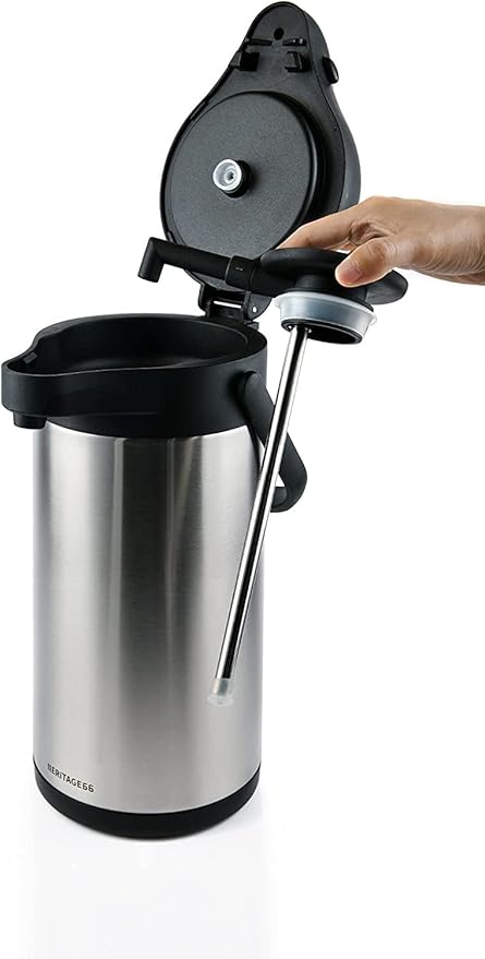 Heritage66 3L Airpot Coffee Dispenser, Stainless Steel Triple-Wall Vacuum Insulated Pump Pot, Thermal Coffee Server Keeps Drinks Hot 12 Hrs/Cold 24 Hrs, Ideal for Home, Office, Parties