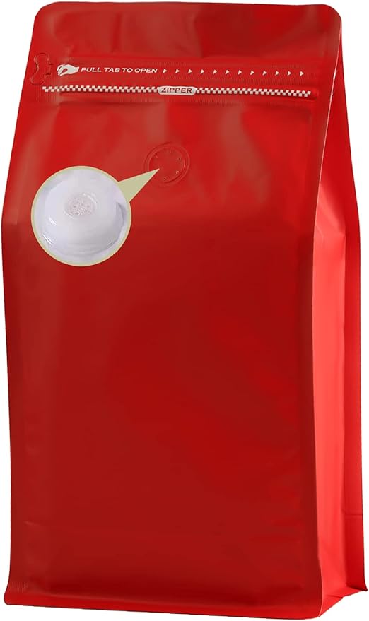 DMPACKDM Coffee Bags with Valve (16 oz,1 lb,100pcs) Red High Barrier Aluminumed Foil Flat Bottom Heat Sealed Coffee Beans Packaging Bags Side Zipper Resealable Bags for Home or Business