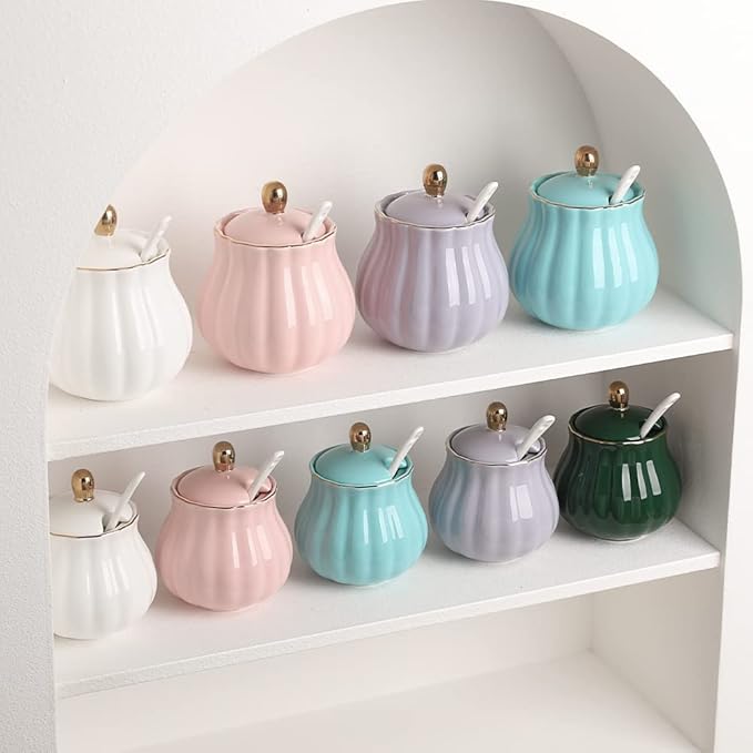 Sweejar Royal Ceramic Sugar Bowl, 12 Ounce Sugar Container with Spoon and Lid, Porcelain Salt Bowl Salt Container, Sugar Holder for Coffee Bar, Home and Kitchen(Turquoise)