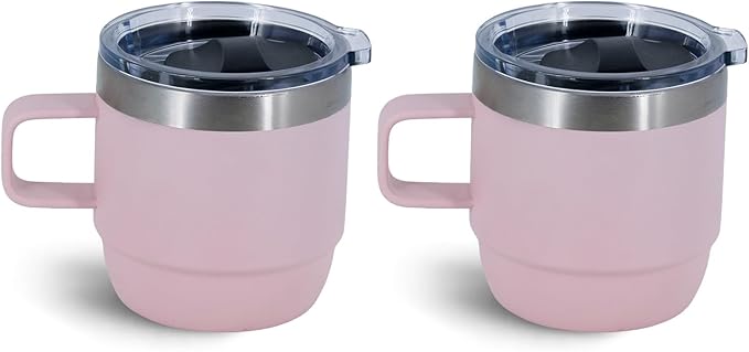 6 oz Stackable Mug, Stainless Steel cup with handle, Vacuum Insulated Espresso/Coffee Mug, shot Glass Set for 2-Piece Set for Coffee, Spirits, Wine, Tea-Pink