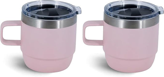 6 oz Stackable Mug, Stainless Steel cup with handle, Vacuum Insulated Espresso/Coffee Mug, shot Glass Set for 2-Piece Set for Coffee, Spirits, Wine, Tea-Pink